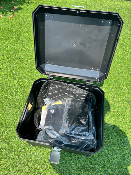 Tail Storage Box - 57L Carbon Motorcycle & Scooter Trunk, PHX Gen2, Quick Release, Dual Backrest, Corner Reflectors