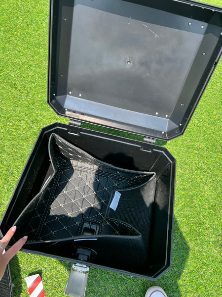 Tail Storage Box - 57L Carbon Motorcycle & Scooter Trunk, PHX Gen2, Quick Release, Dual Backrest, Corner Reflectors