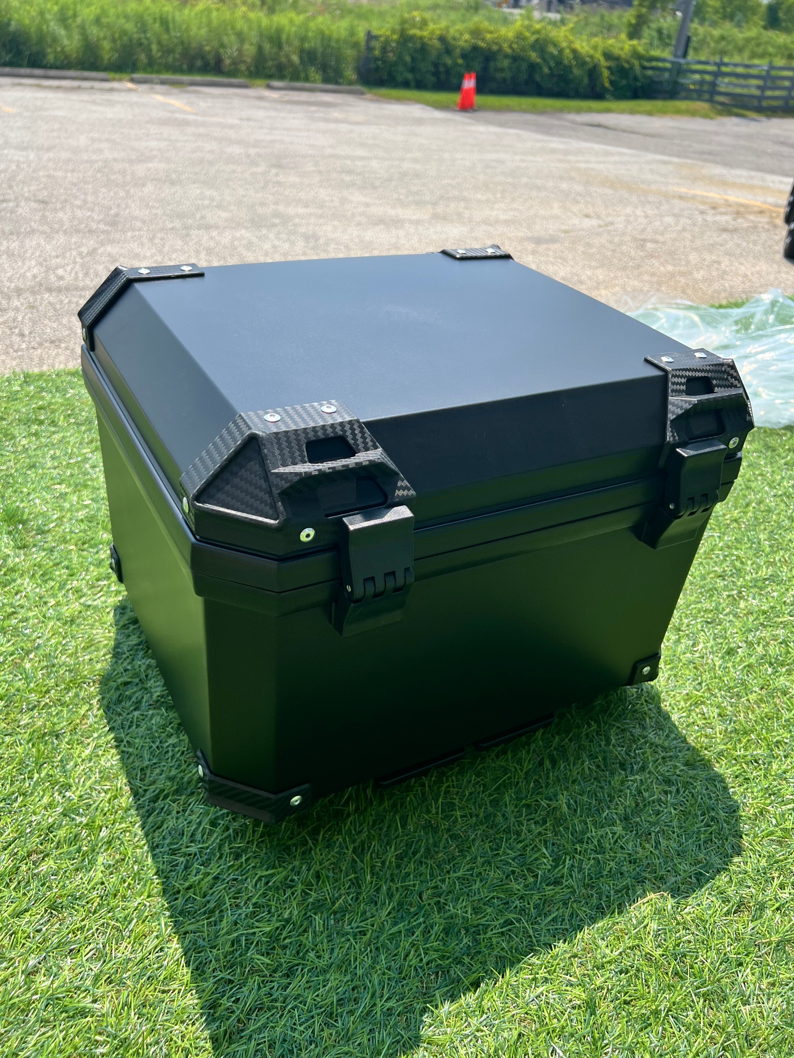 Tail Storage Box - 57L Black Motorcycle & Scooter Trunk, PHX Gen2, Quick Release, Dual Backrest, Corner Reflectors