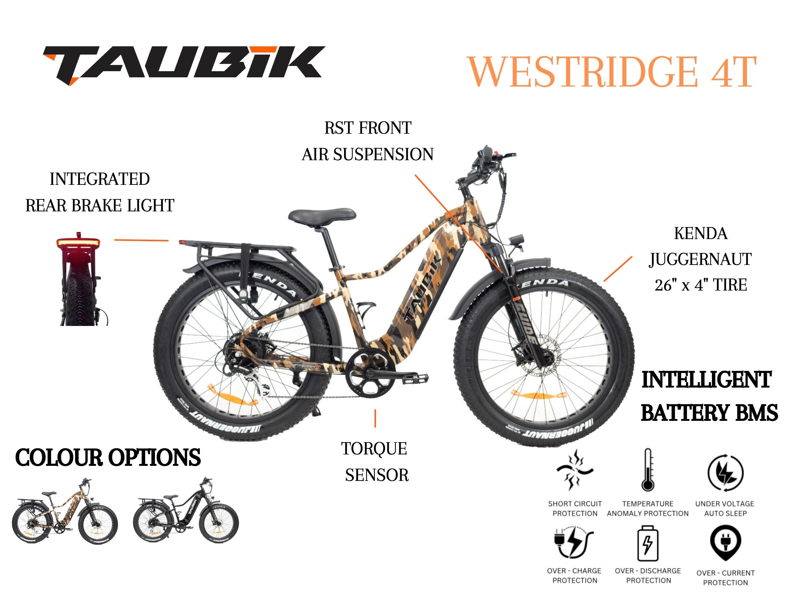 2026 Taubik Westridge 4T UL 2849 Ebike Electric Bicycle Mountain Bike Style Fat Tire