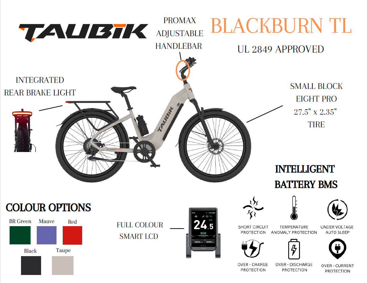2024 Taubik Blackburn TL UL 2849 APPROVED Ebike Electric Bicycle Step Thru