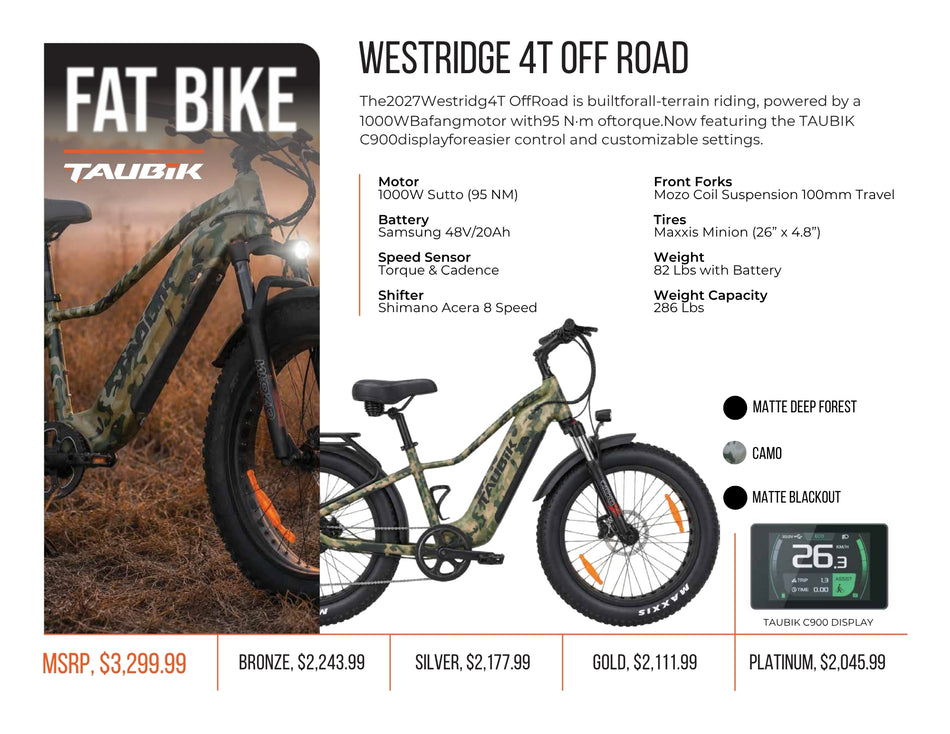 COMING SOON - 2027 Taubik Westridge 4T Off-Road | Electric Bicycle