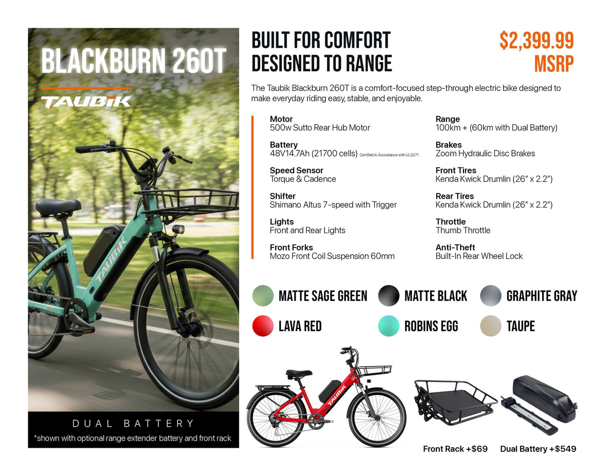 2026 Taubik Blackburn 260T Ebike Electric Bicycle Step Thru