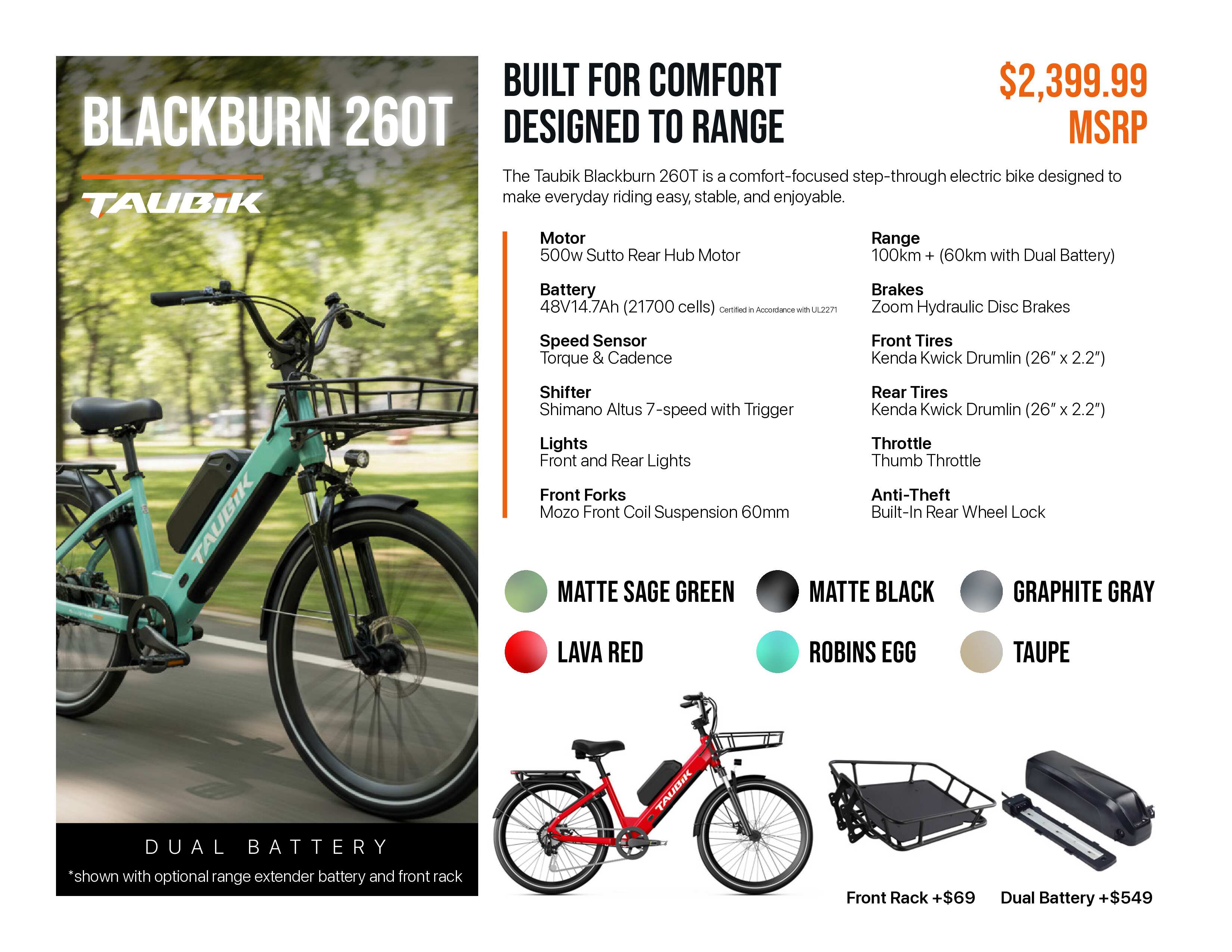 2026 Taubik Blackburn 260T Ebike Electric Bicycle Step Thru