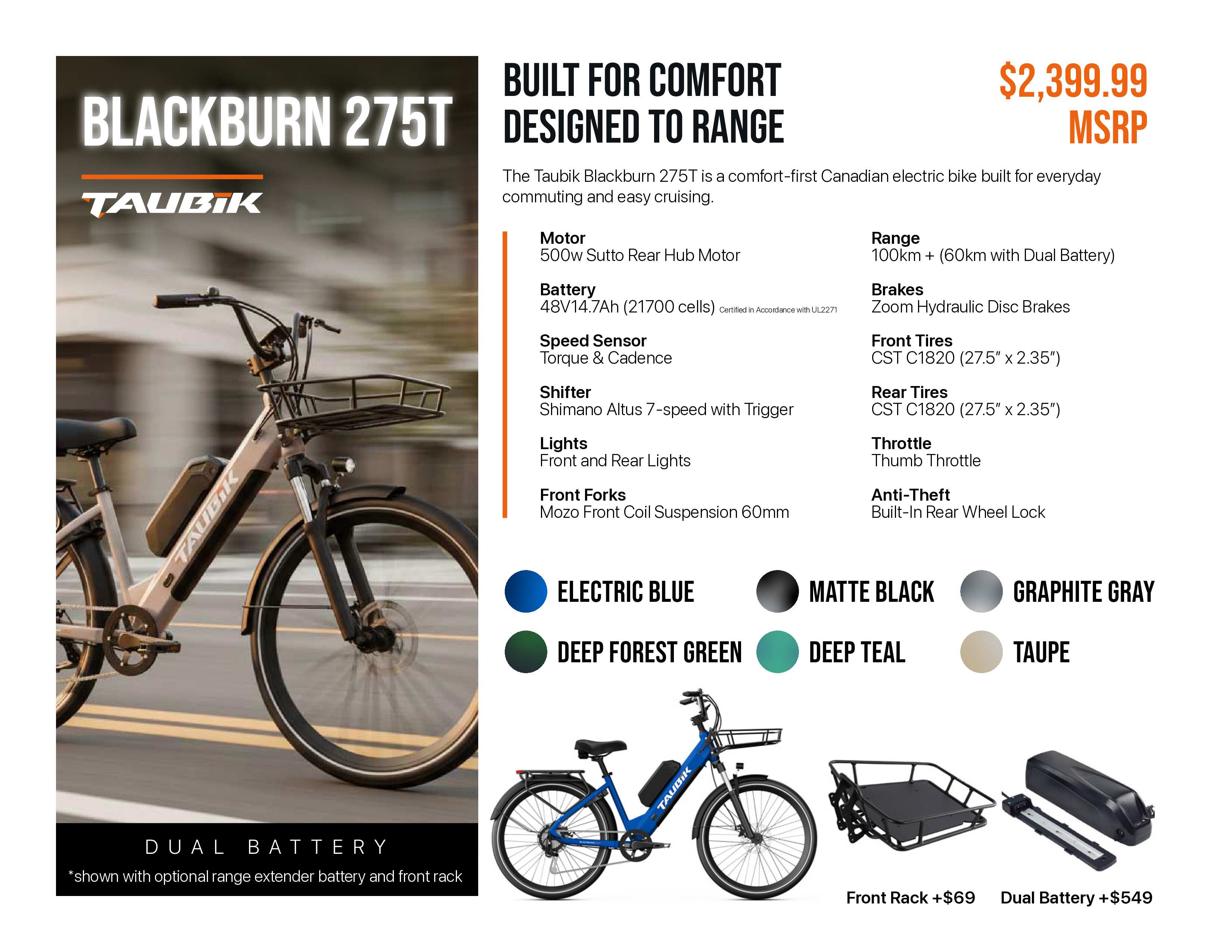 2026 Taubik Blackburn 275T Ebike Electric Bicycle Step Thru