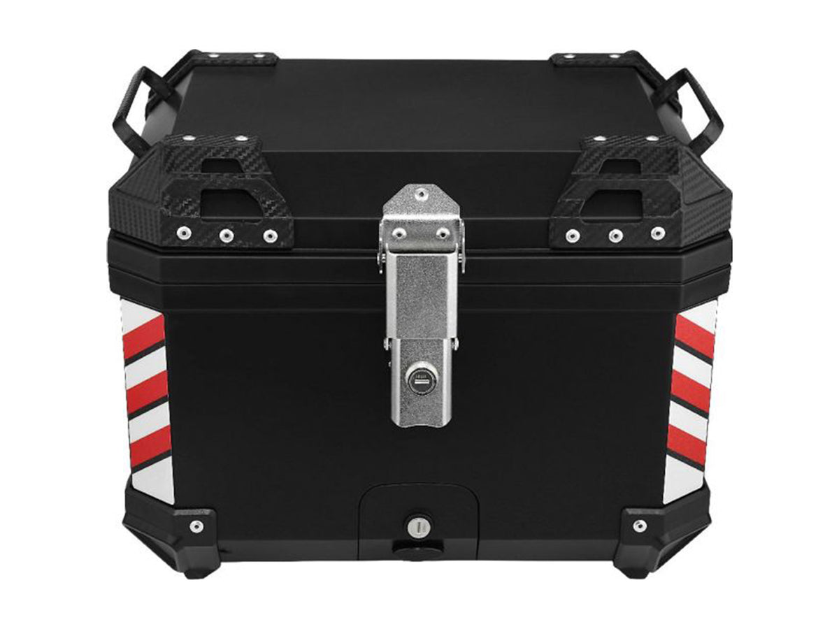Tail Storage Box - 57L Black Motorcycle & Scooter Trunk, PHX Gen2, Quick Release, Dual Backrest, Corner Reflectors