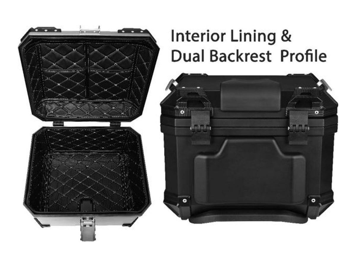 Tail Storage Box - 57L Carbon Motorcycle & Scooter Trunk, PHX Gen2, Quick Release, Dual Backrest, Corner Reflectors