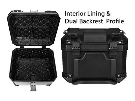 Tail Storage Box - 57L Carbon Motorcycle & Scooter Trunk, PHX Gen2, Quick Release, Dual Backrest, Corner Reflectors